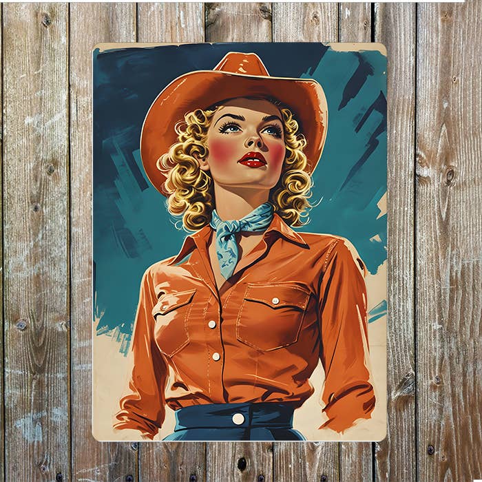 Woman In Cowboy Hat Cowboy Western | Metal Sign Plaque