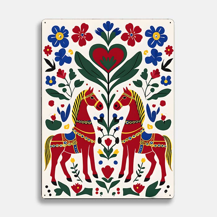 Dala red horse Swedish scandinavian folk | Metal Sign Plaque