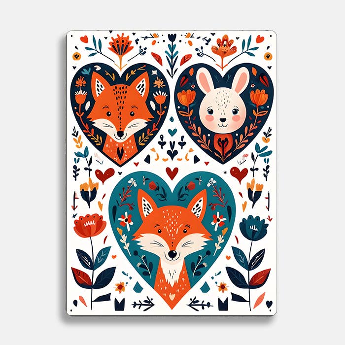 Fox Rabbit Heart scandinavian folk | Metal Sign Plaque