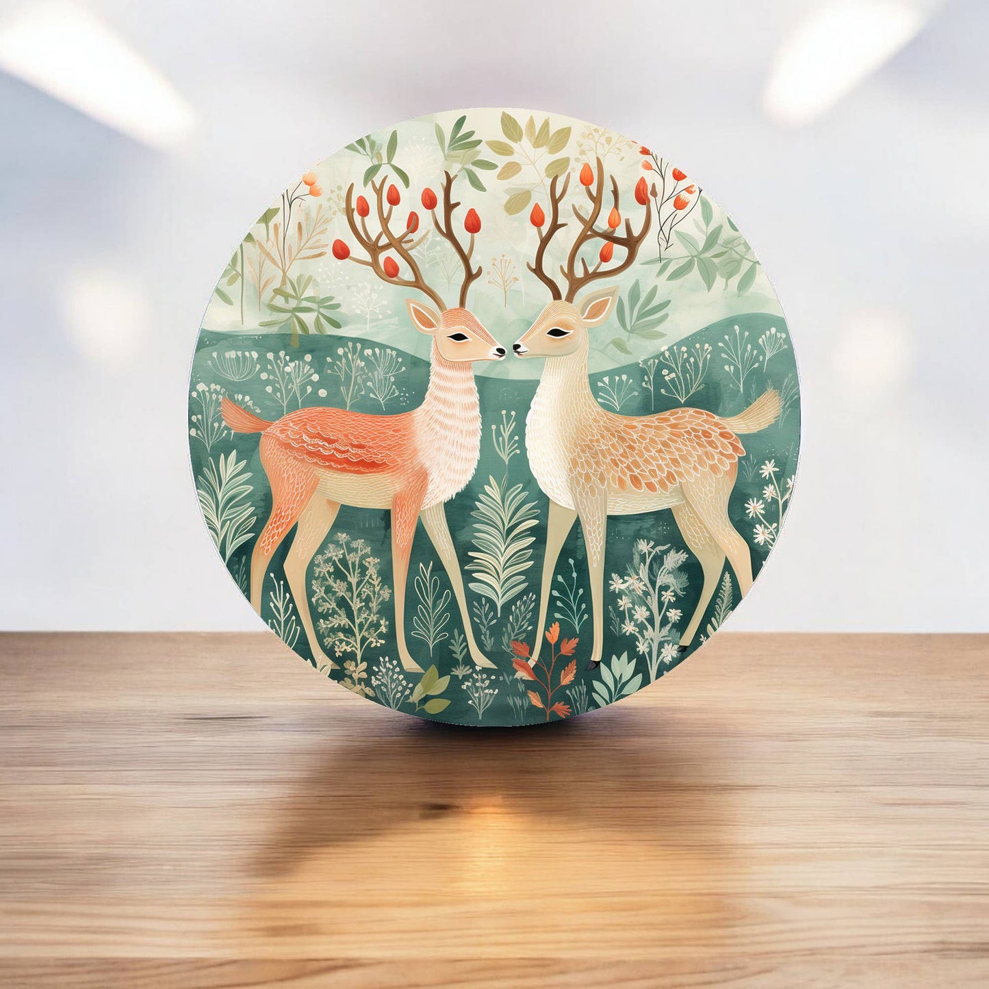 Reindeer Snow Deer Cute Christmas Circle Metal Sign