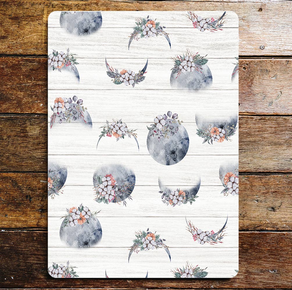 moon pattern flowers | Metal Wall Sign
