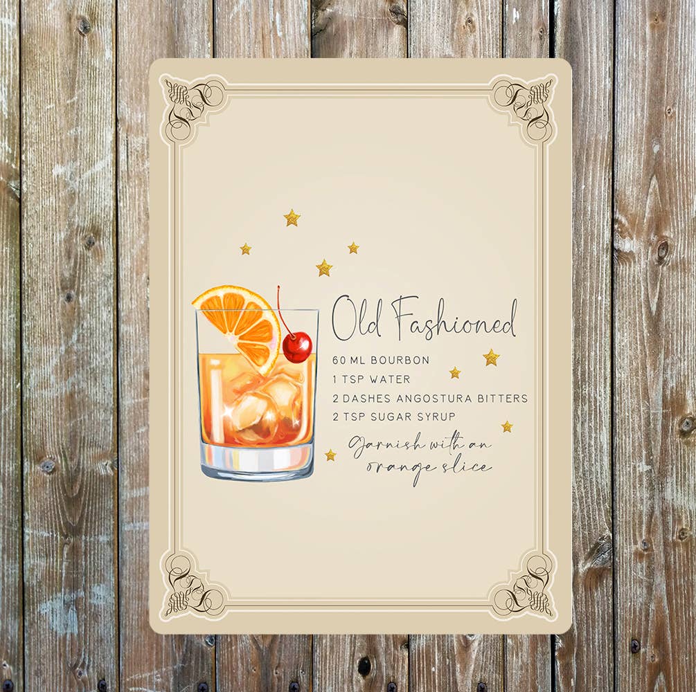 Old Fashioned Recipe Cocktail Decor | Metal Sign Plaque