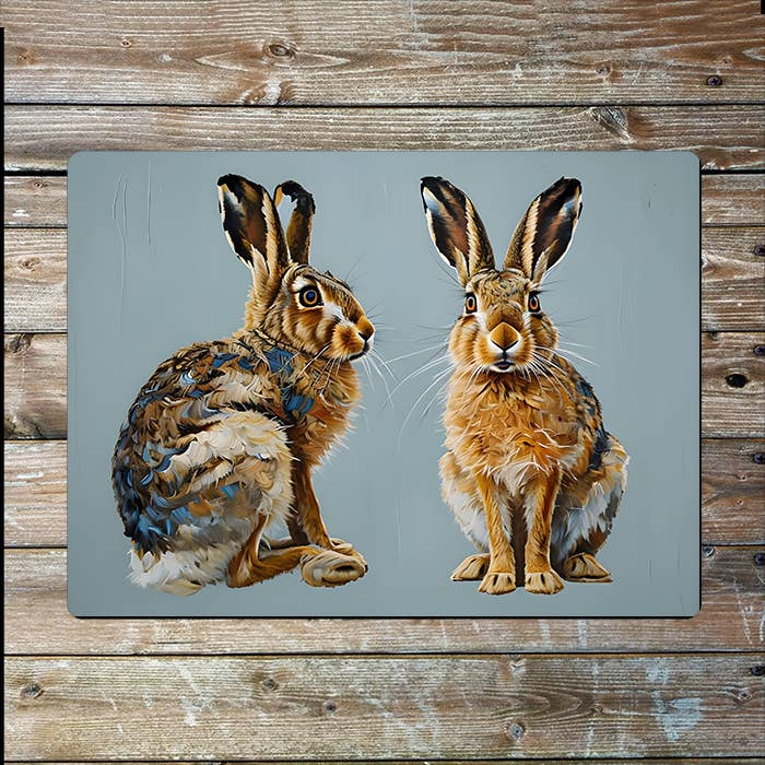 Painting Two Realistic Hares Metal Sign Plaque