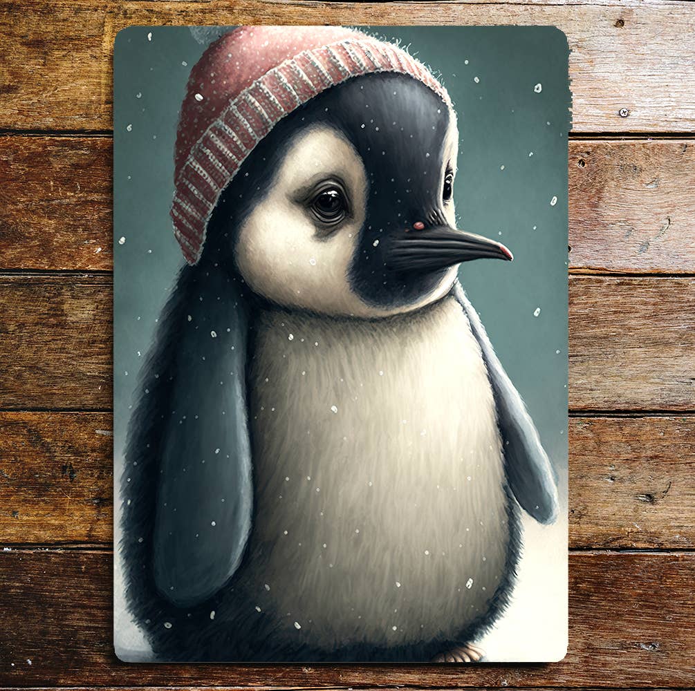 Little Penguin winter hat | Metal Sign Plaque