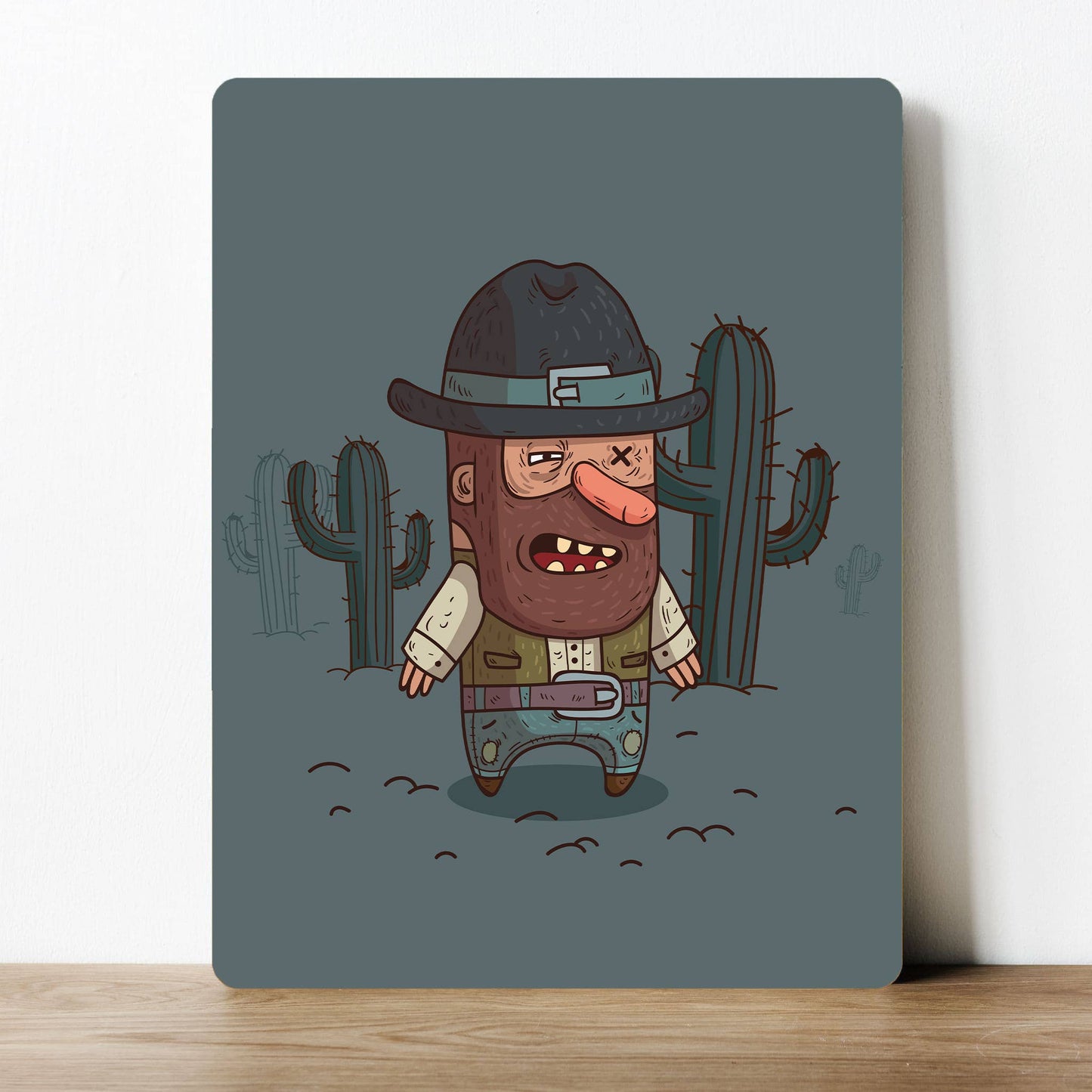 Cowboy Cactus Cartoon Artwork | Metal Sign Plaque