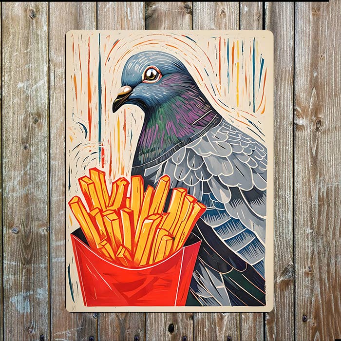 Pigeon and French Fries Nautical Metal Sign Plaque