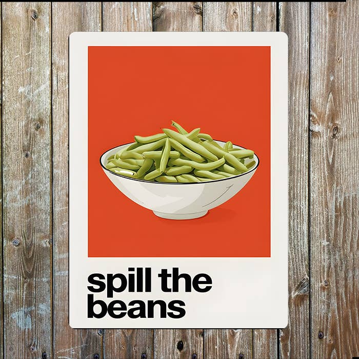 Spill The Beans | Bowl Of Green Kitchen | Metal Sign Plaque