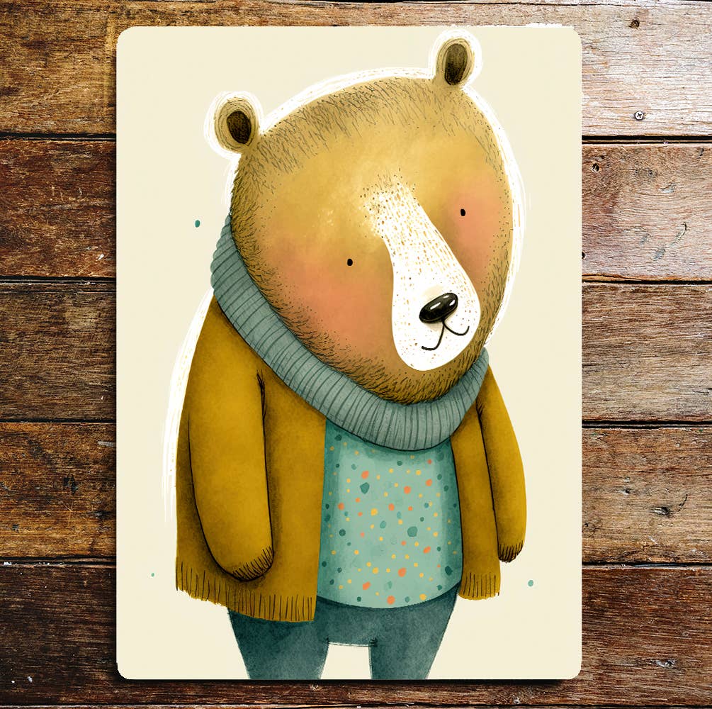 Cute Bear Spotty Top Yellow Cardigan | Metal Sign Plaque