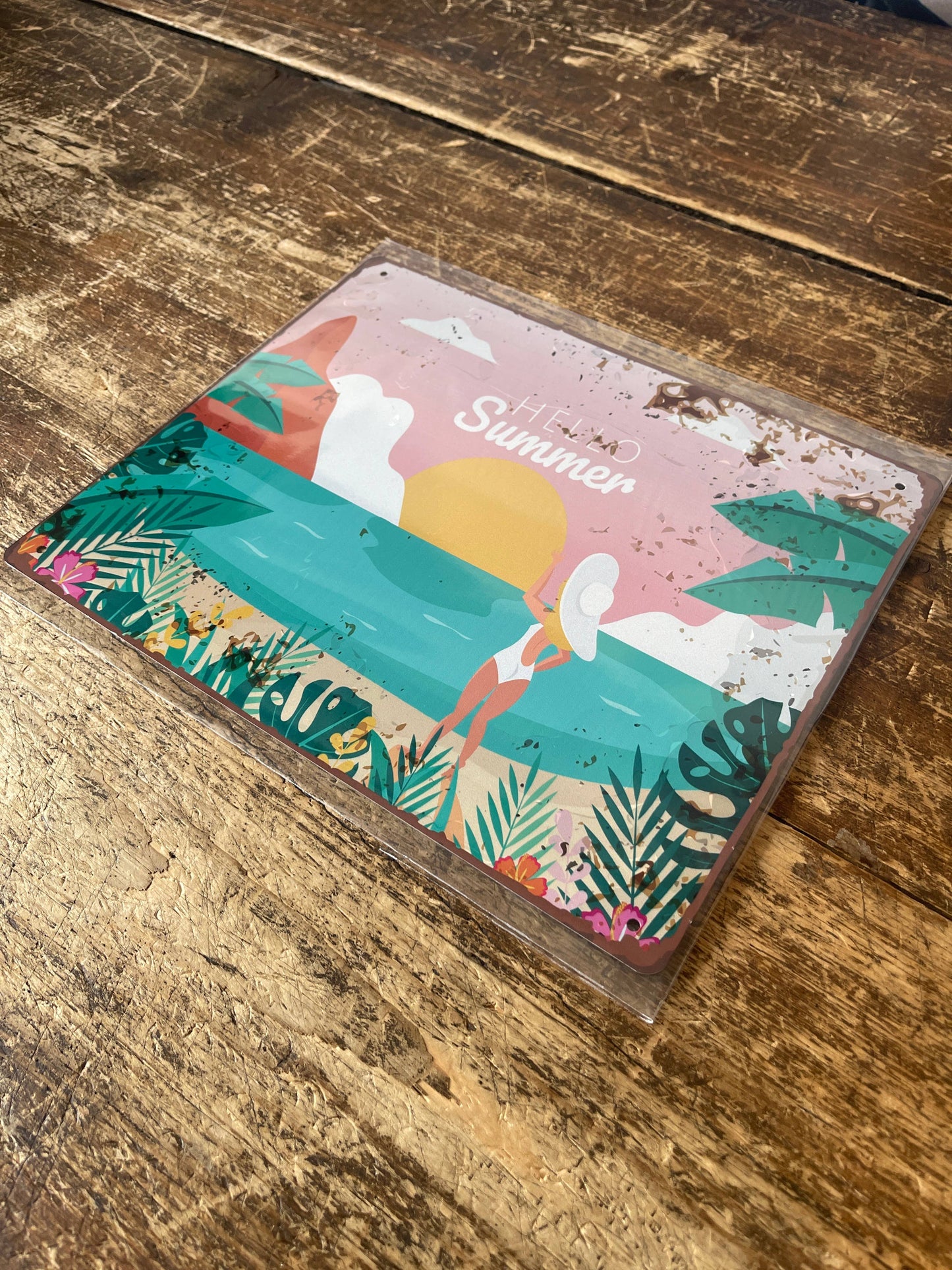 hello summer beach sun | Metal Wall Sign Plaque