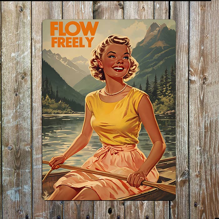 Flow Freely River canoeing Vintage Retro | Metal Sign Plaque