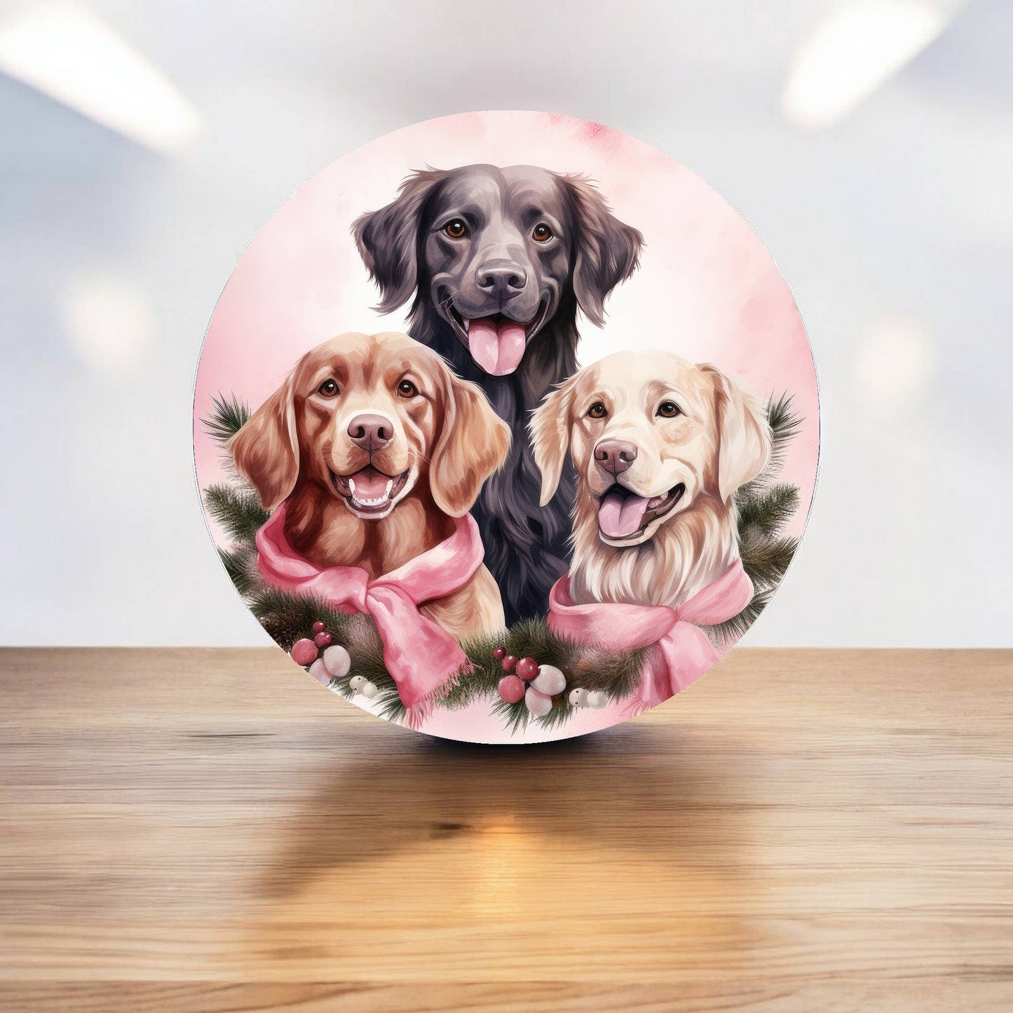 Golden Retriever Dogs Labs Christmas Circle Metal Sign