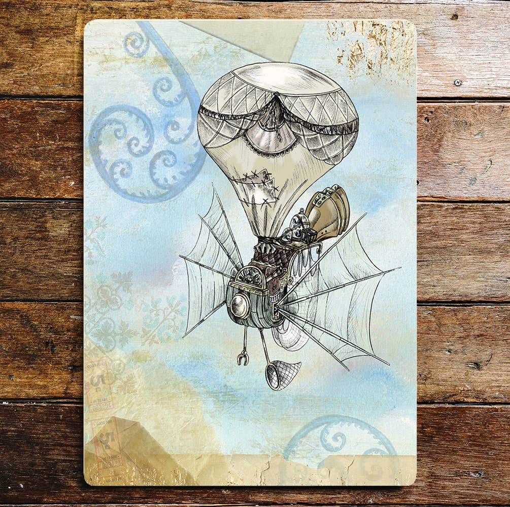 Steampunk balloon fly machine Metal Vintage Wall Sign