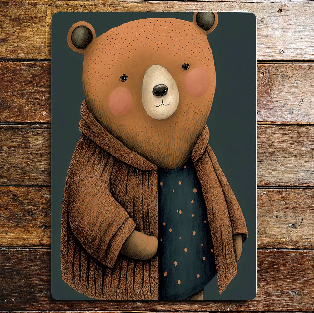 Cute Bear Spotty Top Brown Coat | Metal Sign Plaque