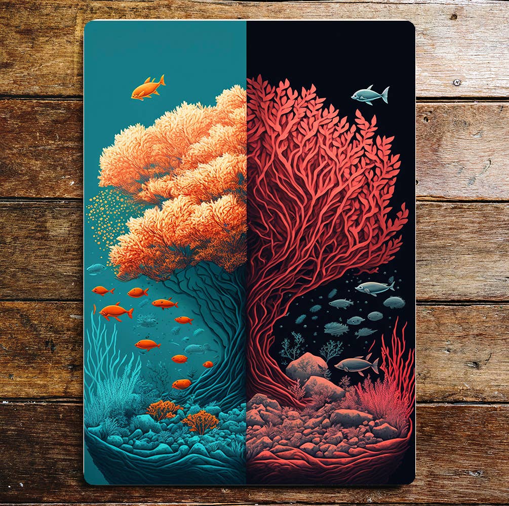 Nautical ocean coral reef night day art | Metal Sign Plaque