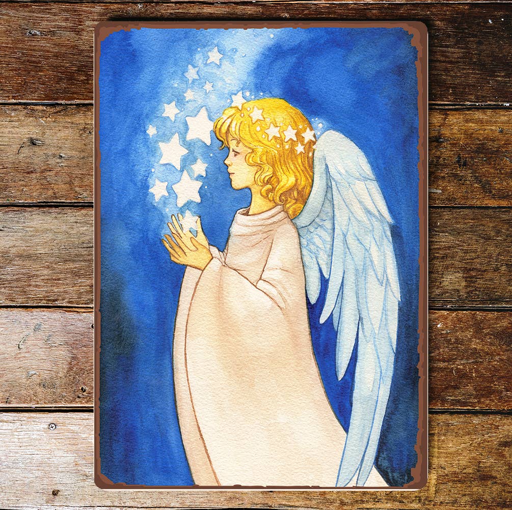 Angel Cherub Wings Child Stars | Metal Wall Sign Plaque