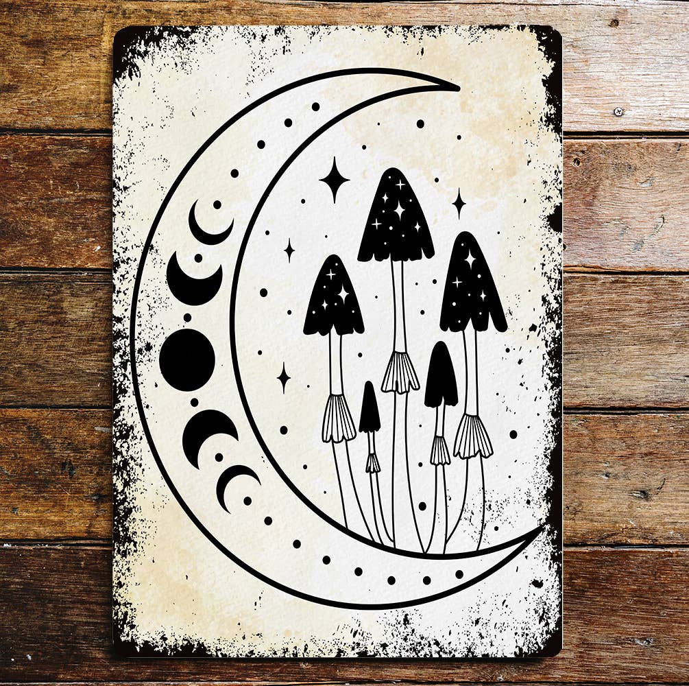 Mushroom Moon mystical | Metal Wall Sign Plaque