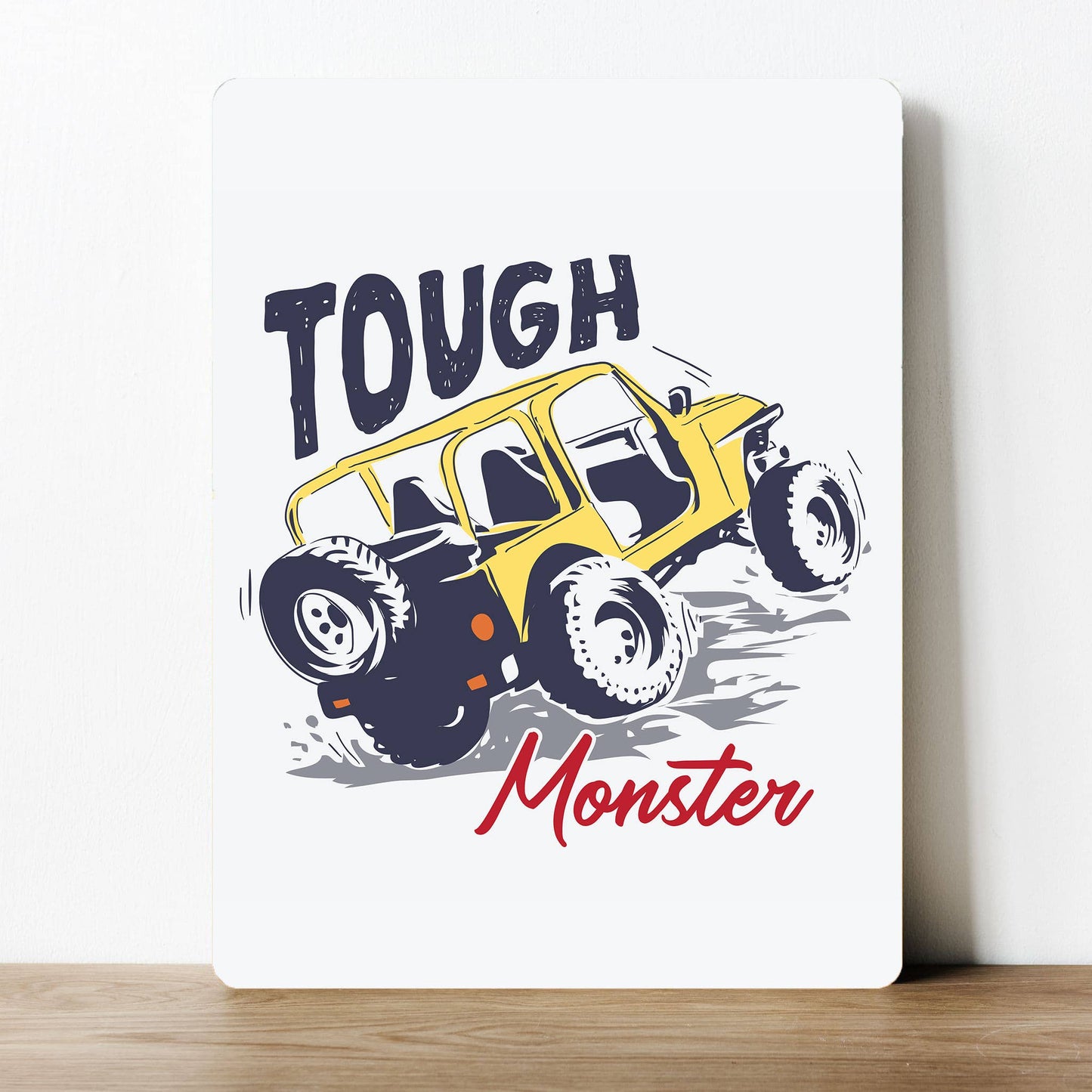 Tough Monster Truck Yellow Landrover Metal Sign Plaque