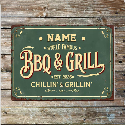 BBQ & Grill Name Custom Personalised | Metal Wall Sign