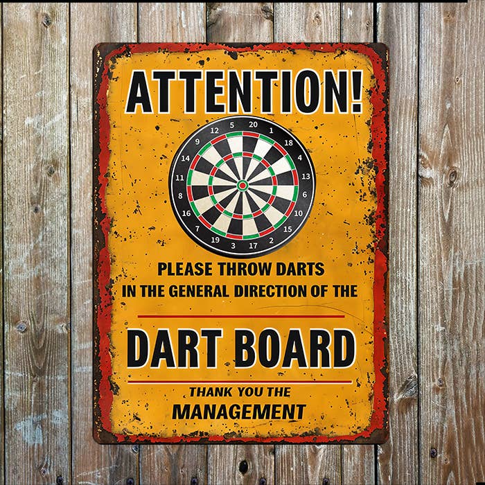 Attention Throw At Dart Board I Metal Sign Plaque