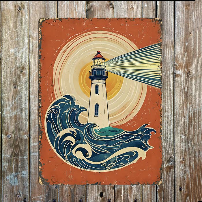 Vintage Style Lighthouse Sea Nautical | Metal Sign Plaque