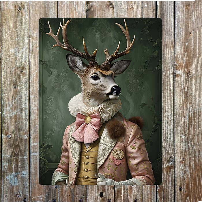 Deer Dressed in Elizabethan Fashion | Metal Sign Plaque