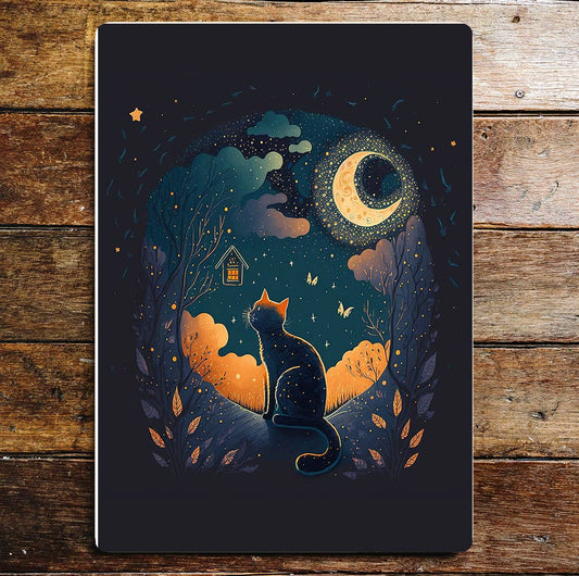 Moon Cat Art Sign Plaque