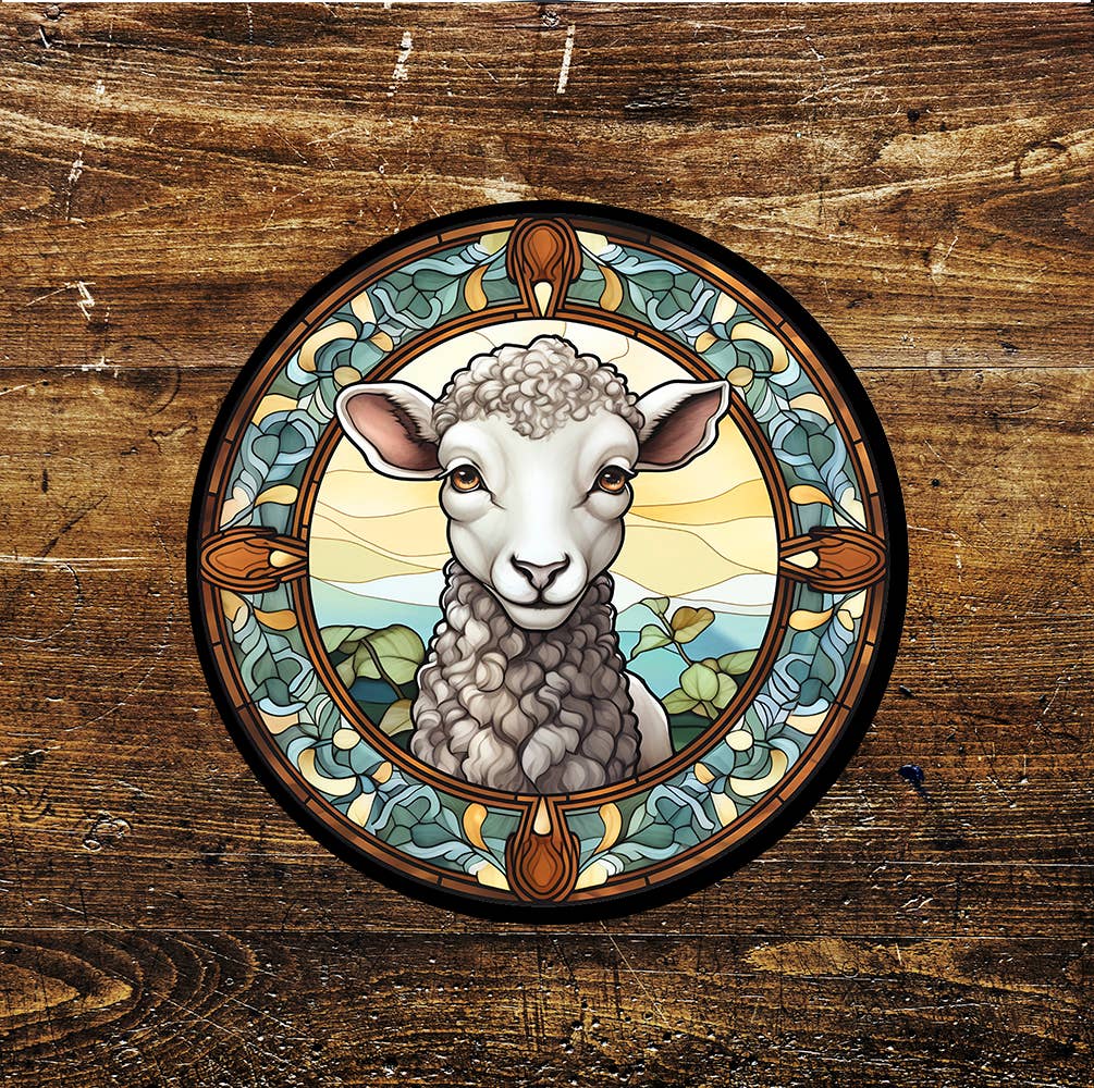 Sheep Farm Animal Stained Glass Affect Metal Sign Circle