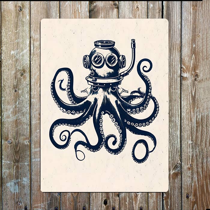 Octopus Diving Helmet Sea Nautical | Metal Sign Plaque