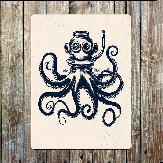 Octopus Diving Helmet Sea Nautical | Metal Sign Plaque