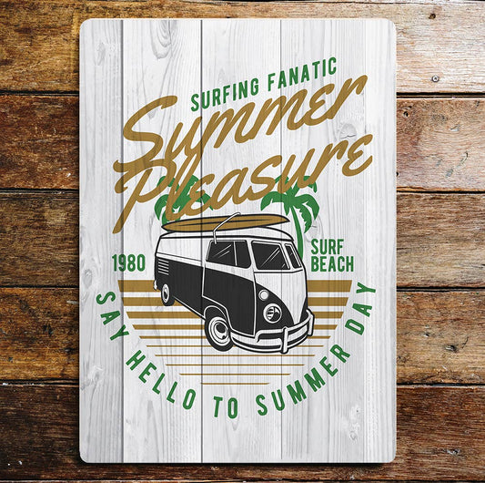 Surfing camper van summer beach wall art Metal Sign Plaque