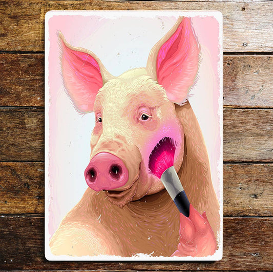 Pig Beauty Makeup Blush Cute Metal Sign Plaque