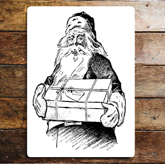 Santa Present Vintage Christmas Metal Wall Sign