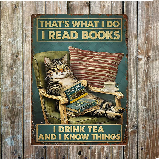 Read books drink tea know Things Cat Metal Sign Plaque