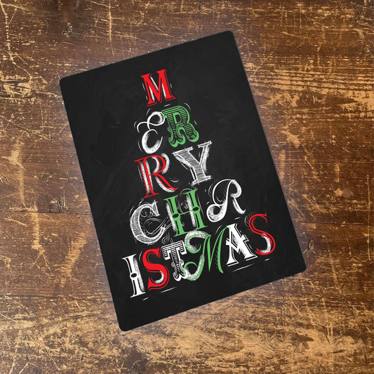 Merry Christmas Chalkboard | Metal Typography Wall Sign
