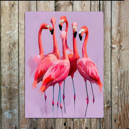 Vibrant Pink Flamingos Lavender | Metal Sign Plaque