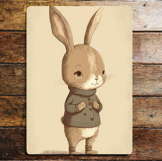 Cute Rabbit Boy Cardigan Big Ears | Metal Sign Plaque