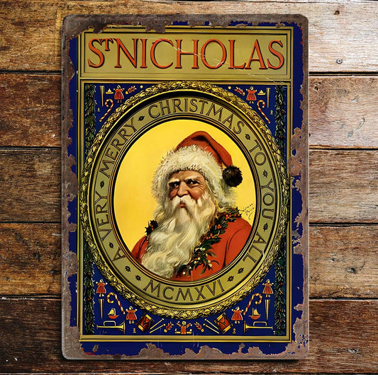 Vintage Santa St Nicholas Christmas | Metal Vintage Wall Sign