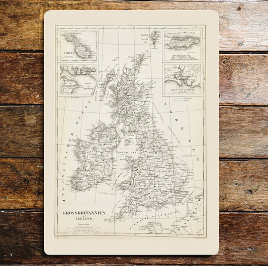 Vintage map of United Kingdom art | Metal Sign Plaque