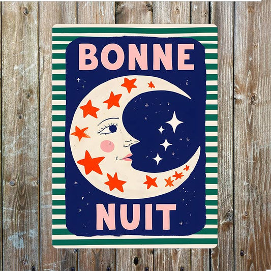 Bonne Nuit Good night Moon Stars | Metal Sign Plaque