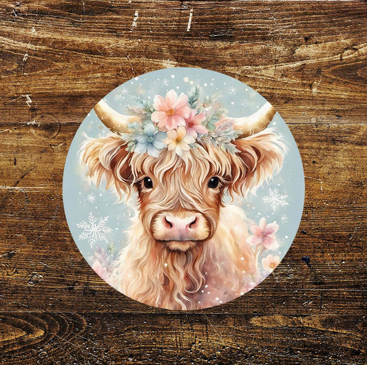Cow Cute Stained Glass affect Circle Metal Sign