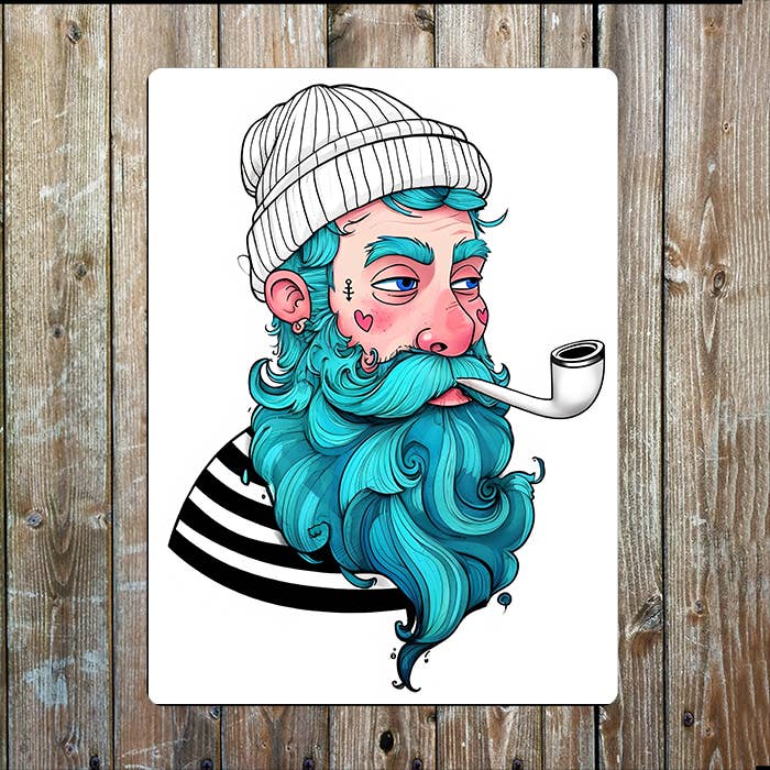 Sailor Beared Pipe Sea Nautical Metal Sign Plaque