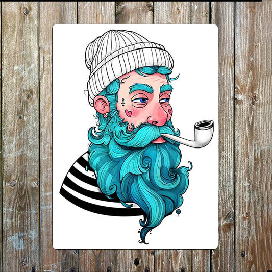 Sailor Beared Pipe Sea Nautical Metal Sign Plaque