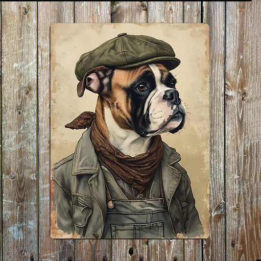 Vintage Illustration Boxer Dog Clothes | Metal Sign Plaque