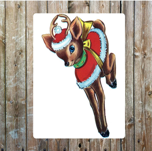 Christmas Reindeer Vintage art | Metal Sign Plaque