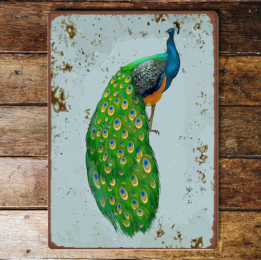 Peacock Blue Background Metal Wall Sign Plaque