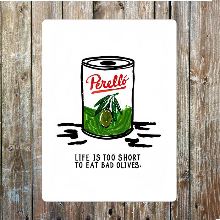 Minimalist Drawing Of Perell— Olive Can | Metal Sign Plaque
