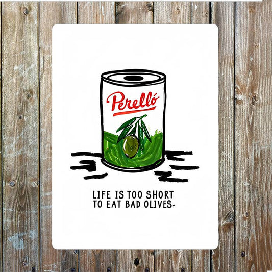 Minimalist Drawing Of Perell— Olive Can | Metal Sign Plaque