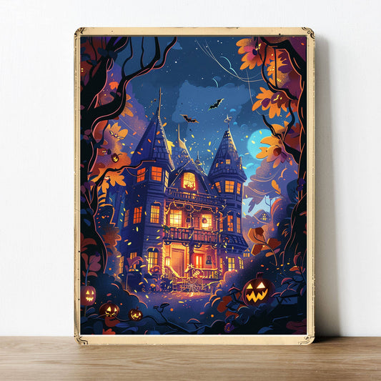 Haunted House Pumpkin Spooky Halloween | Metal Sign Plaque