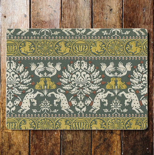 Regal Pattern Yellow Green Dogs Leopards Metal Sign Plaque
