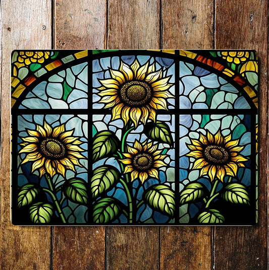 Sun Flowers Window art Metal Sign Plaque